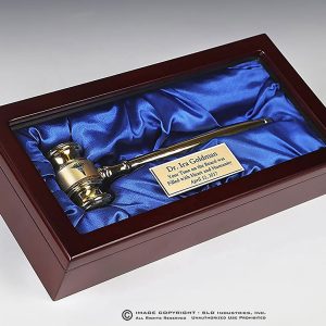Solid Brass Gavel in Rosewood Gift Presentation Box with Engraved Plate
