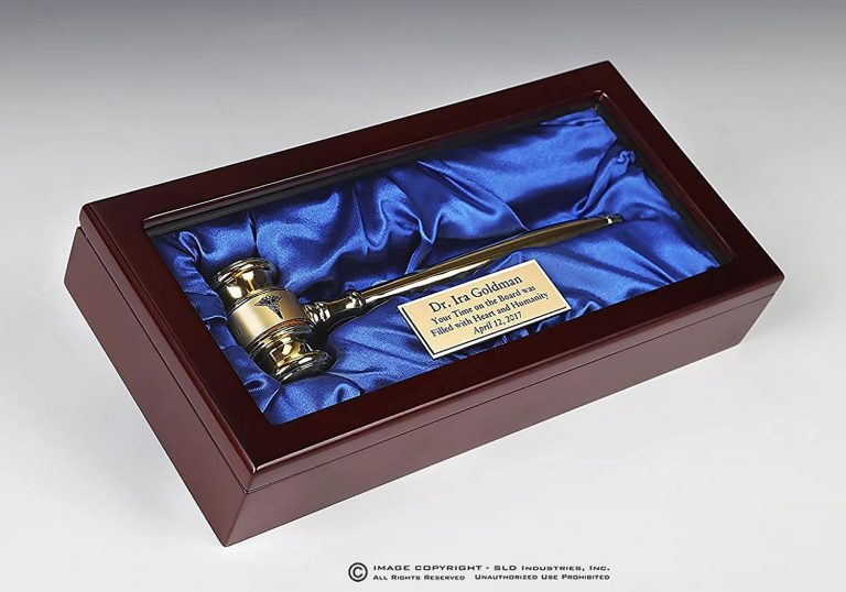 Solid Brass Gavel Gift Presentation Box with Engraved Plate