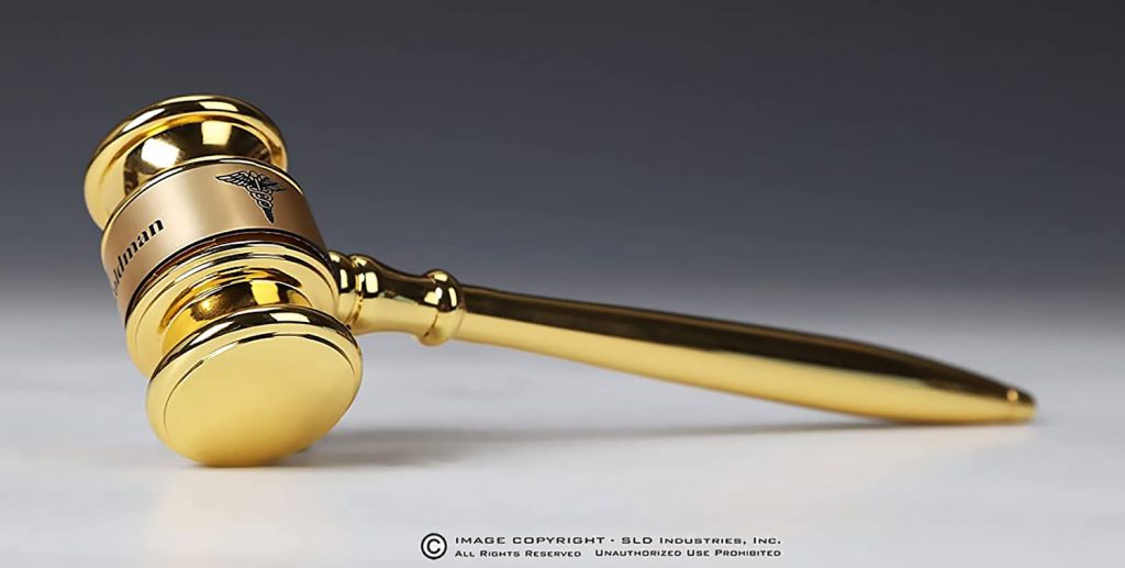 Solid Brass Gavel Gift Presentation Box with Engraved Plate